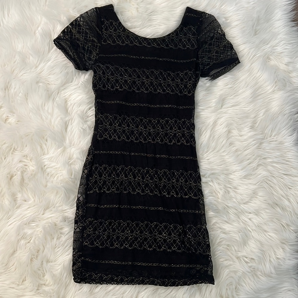 Black lace and gold thread dress